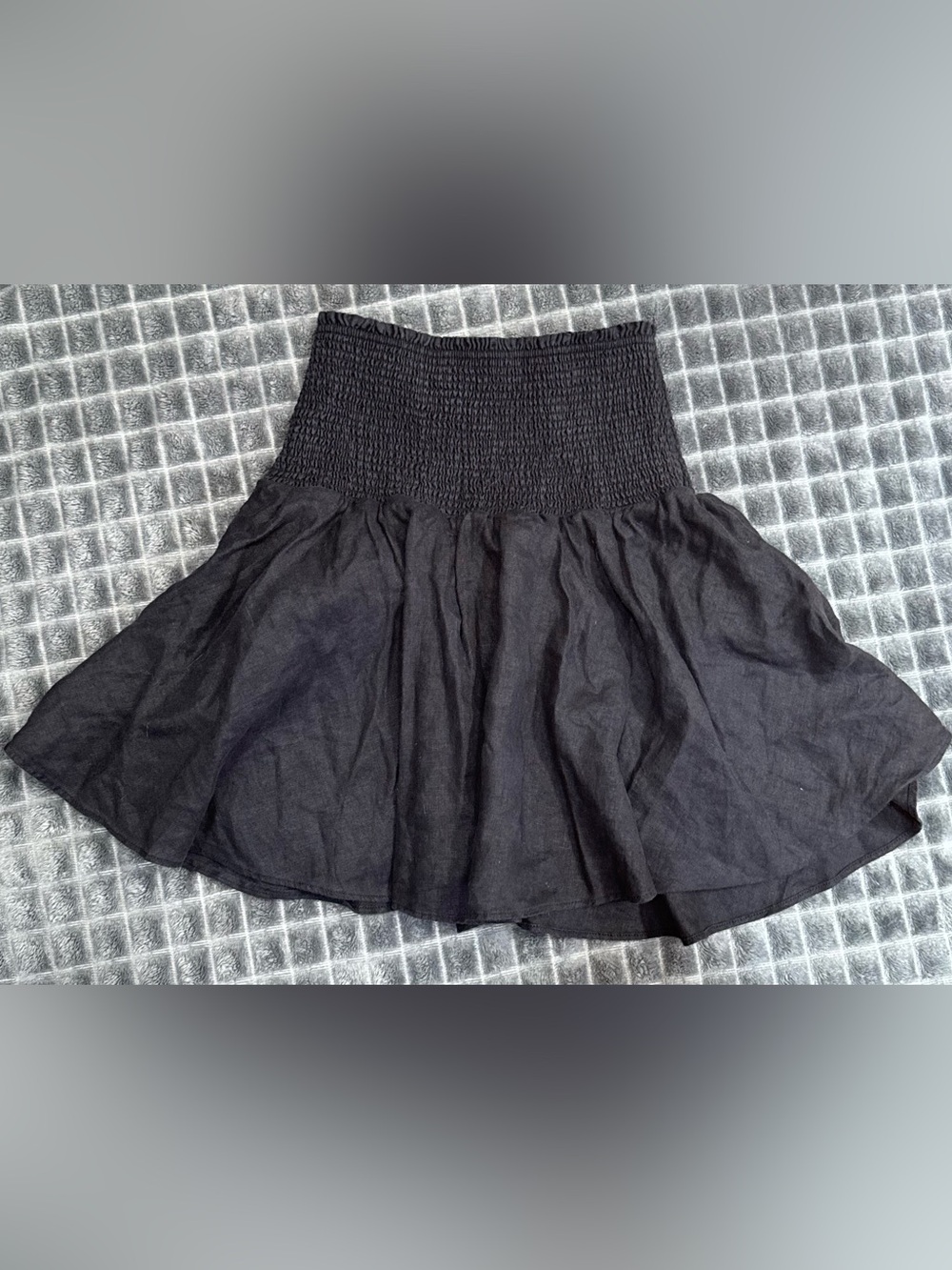 ❤️ J Crew XS 100% Linen Black Smocked Waist Flared Skirt Fully Classic Lined (B7 - Picture 2 of 5